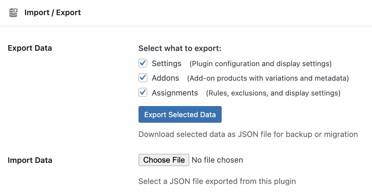 WPRaptor Import / Export admin panel